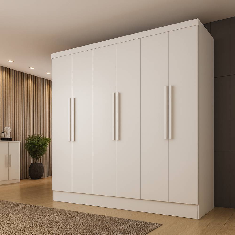 Guarda Roupa Casal Lagos c/ 6 Portas 4 Gavetas - Neve