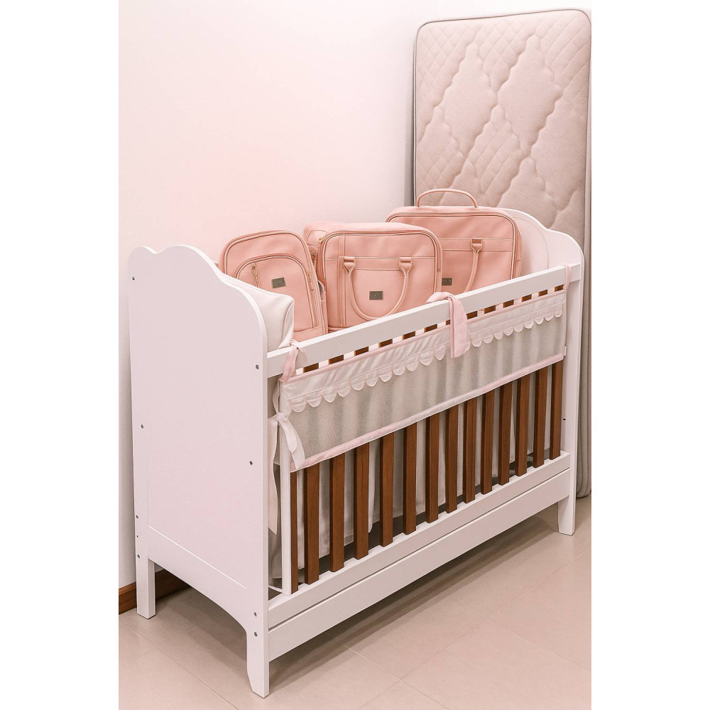 Berço Mini Cama Clara - Móveis Peroba - Branco Brilho / Amêndoa