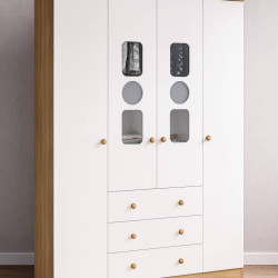 Guarda-Roupa Infantil 100% MDF 4 Portas 3 Gavetas Tedy - Peroba Móveis - Branco / Carvalho Guarda-Roupa Infantil 100% MDF 4 Portas 3 Gavetas Tedy - Peroba Móveis - Branco / Carvalho