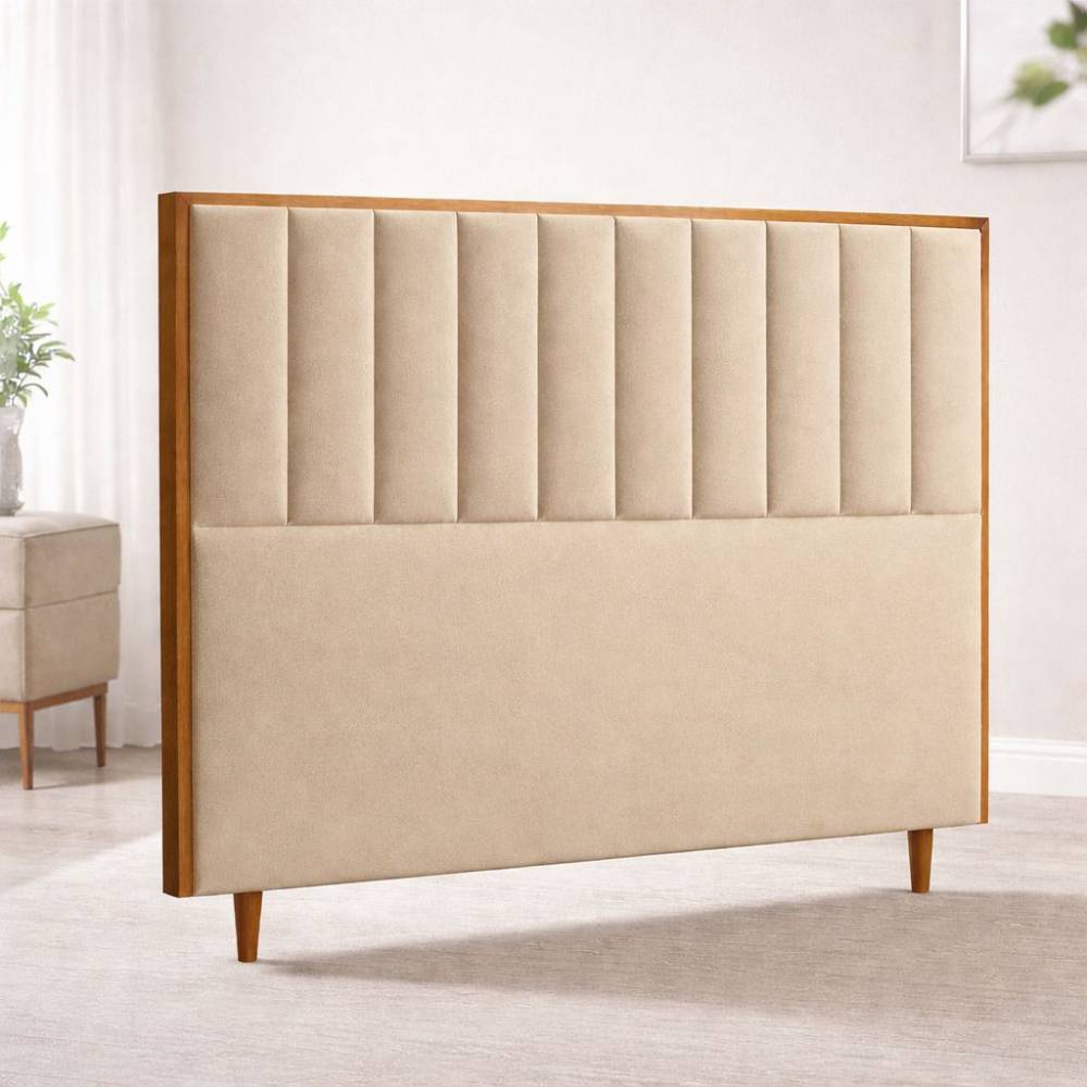 Cabeceira Cama Box Casal Sevilha - Veludo Bege