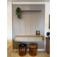 Painel Ripado Modular 1.8 + Nicho Curvo 1.4 + Prateleira Curva 1.4 - Tauari/Gris Fosco