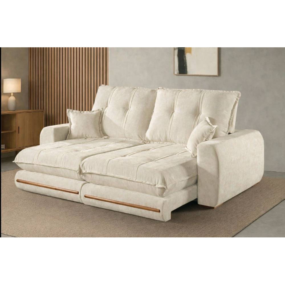 Sofá Chicago Retrátil Reclinável 2,30 - Veludo Bege