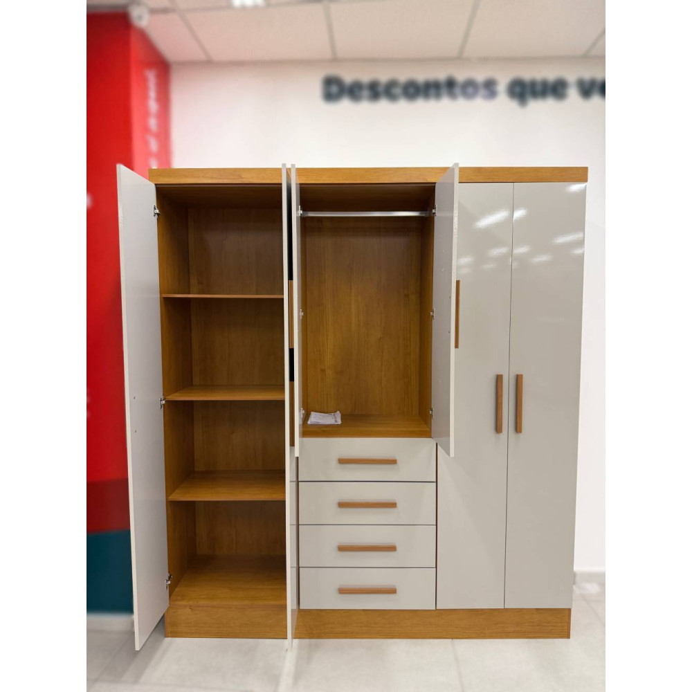 Guarda Roupa Casal Arizona c/ 6 Portas 4 Gavetas - Cinamomo/Off White