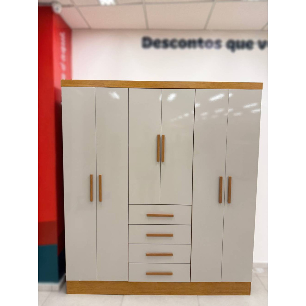 Guarda Roupa Casal Arizona c/ 6 Portas 4 Gavetas - Cinamomo/Off White