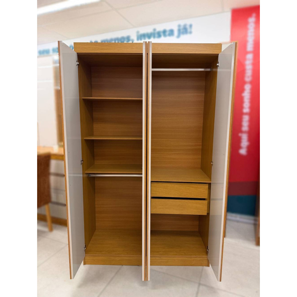 Guarda Roupa Solteiro Genebra c/ 4 Portas 2 Gavetas - Naturale/Off White