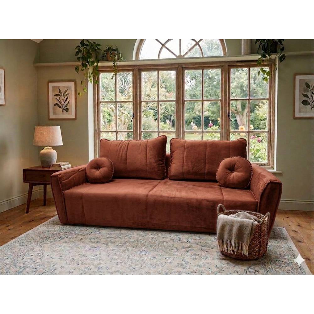 Sofá Living Italia 3 lugares Veludo - Terracota 