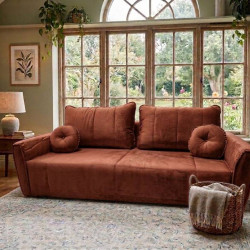 Sofá Living Italia 3 lugares Veludo - Terracota 