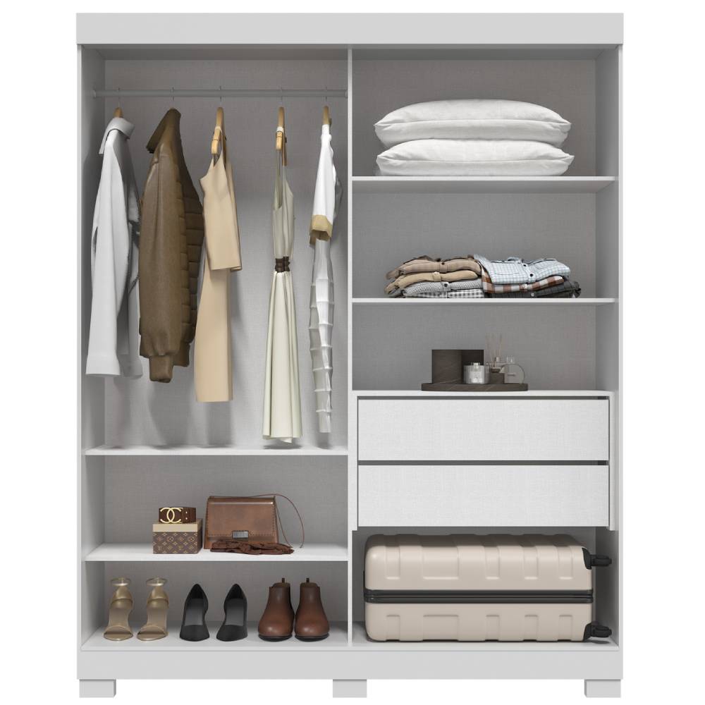 Guarda Roupa Solteiro Helena c/ Espelho 2 Portas c/ 2 Gavetas - Branco