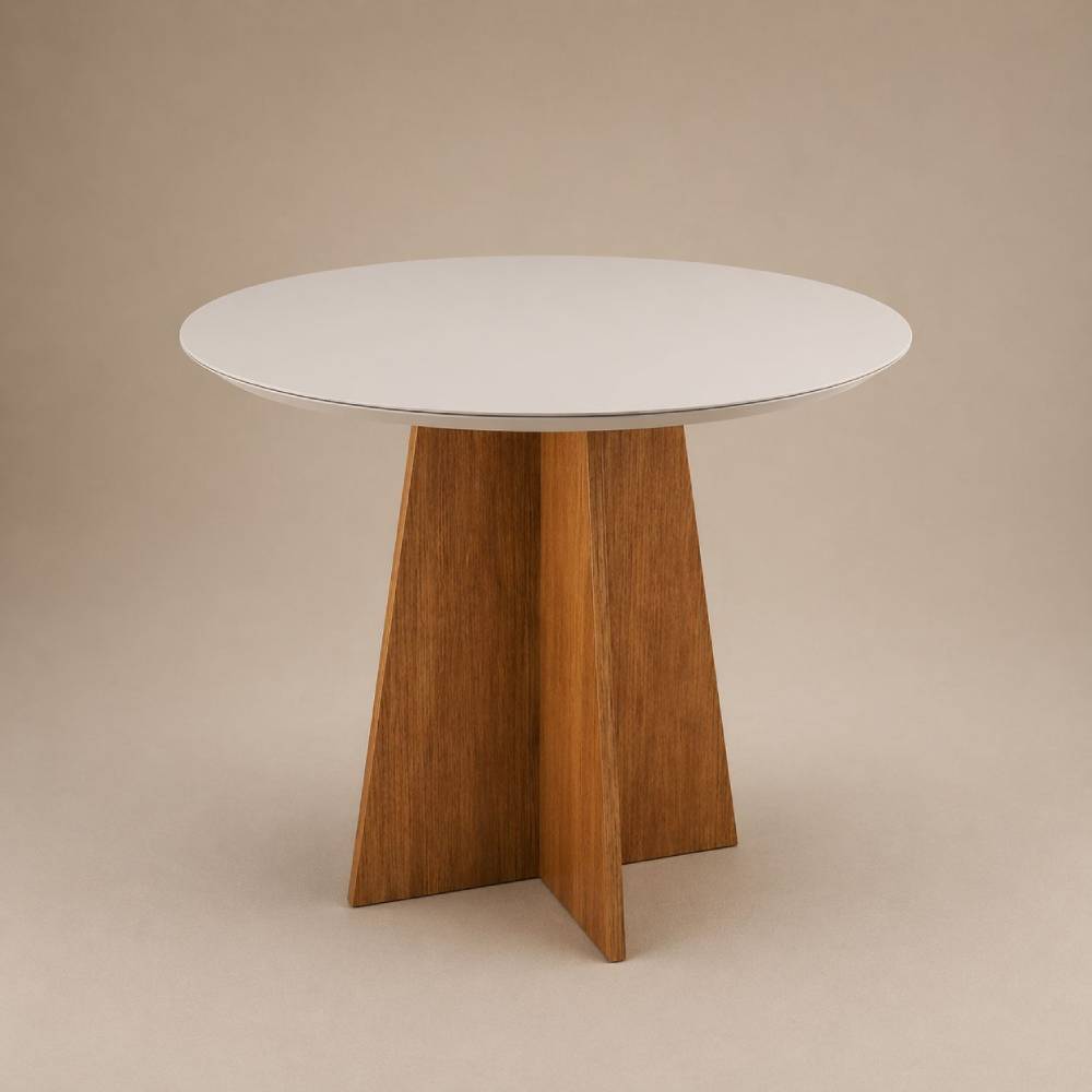 Mesa de Jantar Daila Tampo c/ Vidro 90x90 - Freijo/Off White