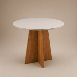 Mesa de Jantar Daila Tampo c/ Vidro 90x90 - Freijo/Off White