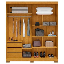 Guarda Roupa Solteiro Athena Acp c/ Espelho 2 Portas c/ 3 Gavetas - Cinamomo/Off White