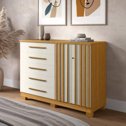 Cômoda Bella 5 Gavetas com 2 Porta - Cinamomo/Off White