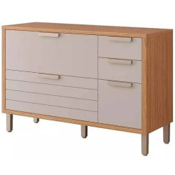 Balcão Eloise Basculante 120cm c/ 1 Portas e 4 Gavetas - Freijó/ Off white