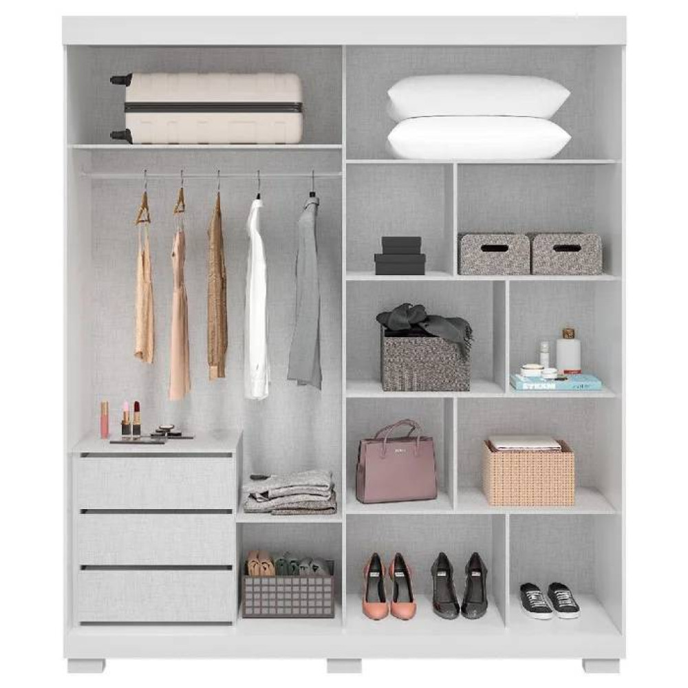 Guarda Roupa Solteiro Athena Acp c/ Espelho 2 Portas c/ 3 Gavetas - Branco