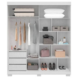 Guarda Roupa Solteiro Athena Acp c/ Espelho 2 Portas c/ 3 Gavetas - Branco