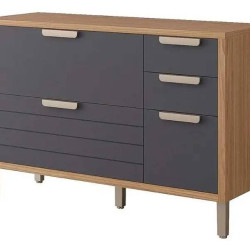 Balcão Eloise Basculante 120cm c/ 1 Portas e 4 Gavetas - Freijó/ Titanium