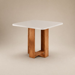 Mesa de Jantar Anjo Tampo c/ Vidro 90x90 - Freijo/Off White