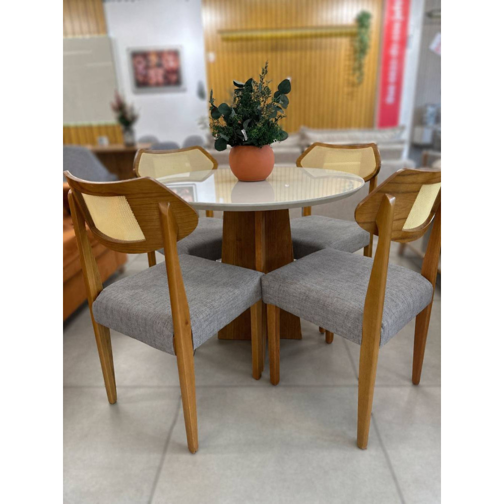 Mesa de Jantar Daila Tampo c/ Vidro 90x90 c/4 Cadeira Itaipava - Linho Cinza