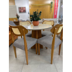 Mesa de Jantar Daila Tampo c/ Vidro 90x90 c/4 Cadeira Itaipava - Linho Cinza