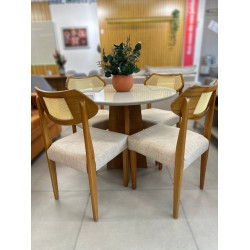 Mesa de Jantar Daila Tampo c/ Vidro 90x90 c/4 Cadeira Itaipava - Linho Bege