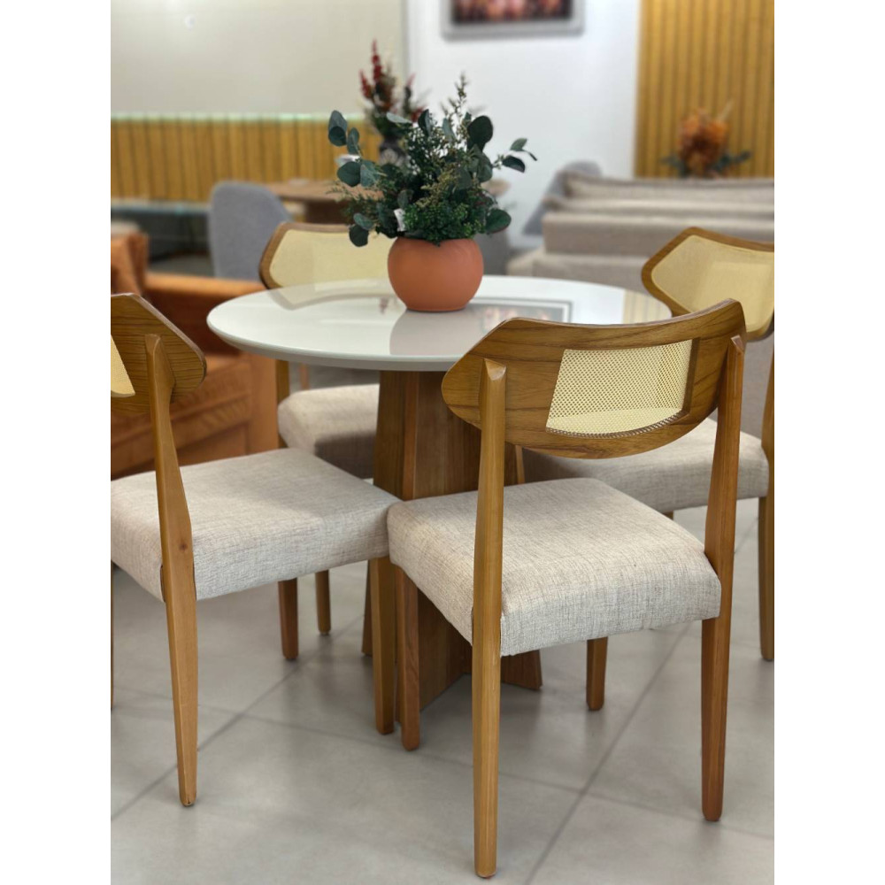 Mesa de Jantar Daila Tampo c/ Vidro 90x90 c/4 Cadeira Itaipava - Linho Bege
