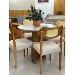 Mesa de Jantar Daila Tampo c/ Vidro 90x90 c/4 Cadeira Itaipava - Linho Bege
