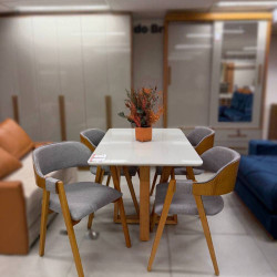 Mesa de Jantar Pedro 120x80 c/ 4 Cadeiras Costa Rica Linho Cinza - Mel / Off White