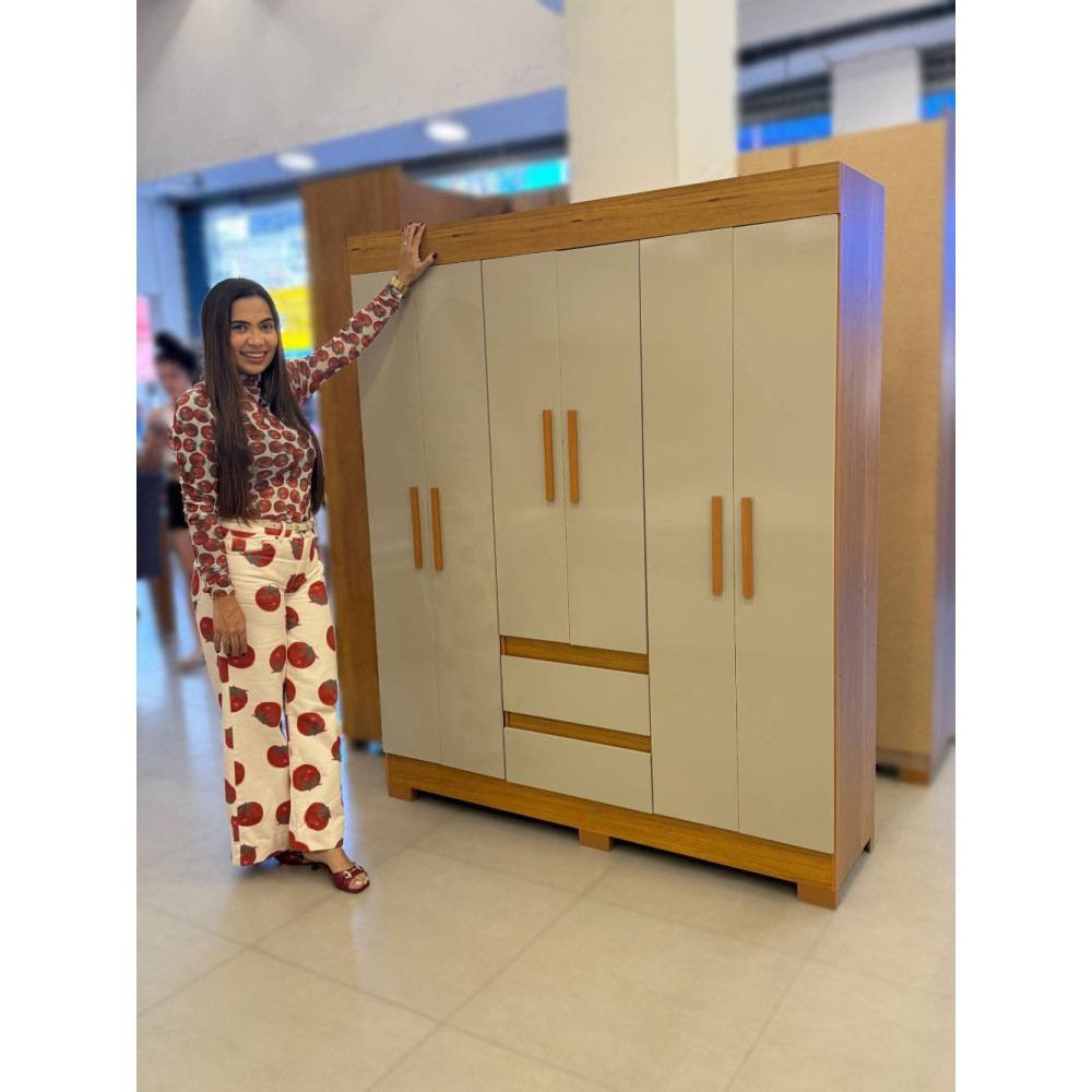 Guarda Roupa Casal Maya c/ 6 Portas 2 Gavetas - Cinamomo/Off White