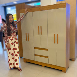 Guarda Roupa Casal Maya c/ 6 Portas 2 Gavetas - Cinamomo/Off White