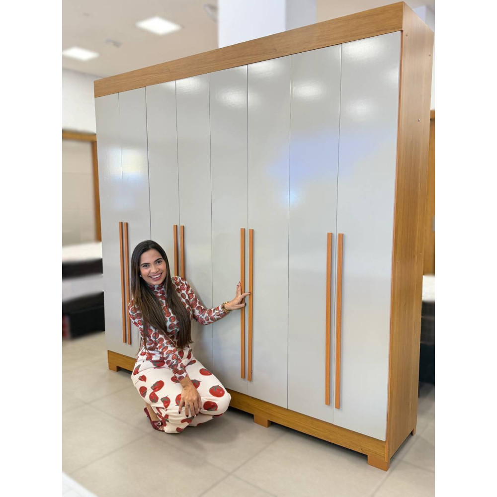 Guarda Roupa Casal Stella c/ 8 Portas 4 Gavetas - Cinamomo/Off White