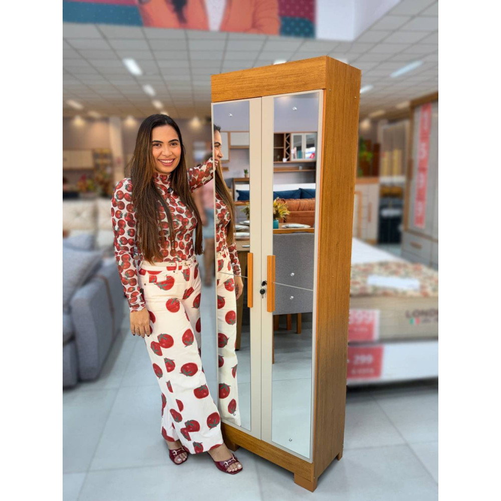 Sapateira Mari Plus c/ espelho e chave 4 Prateleiras - Cinamomo/Off White