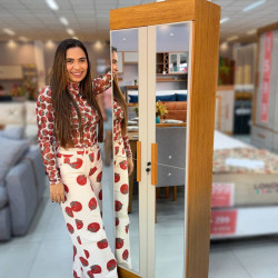 Sapateira Mari Plus c/ espelho e chave 4 Prateleiras - Cinamomo/Off White