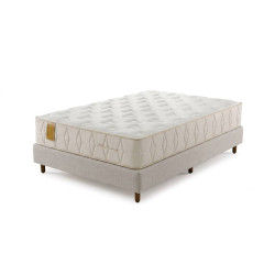 Base Box Casal Zoe 138x188x33 - Linho Milano + Colchão Oslo Casal com Molas Ensacadas 35x188x138cm