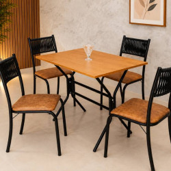 Conjunto Mesa de Jantar Nexus c/ 4 Cadeiras Atenas - Jambo/Corda Preto Fosco - Naturale
