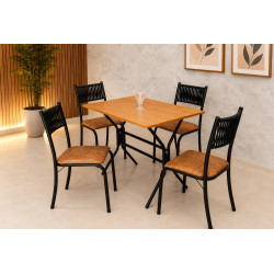 Conjunto Mesa de Jantar Nexus c/ 4 Cadeiras Atenas - Jambo/Corda Preto Fosco - Naturale