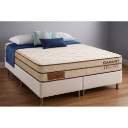 Base Box Queen Bipartido 79x198 Courino - Branco + Colchão Diamante c/ Molas Ensacadas Queen 1,58 X 1,98 X 0,25