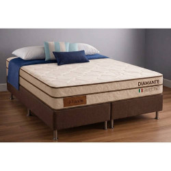Base Box Queen Bipartido 79x198 Courino - Marrom + Colchão Diamante c/ Molas Ensacadas Queen 1,58 X 1,98 X 0,25