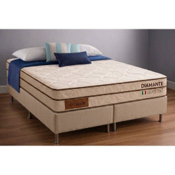 Base Box Queen Bipartido 79x198 Courino - Bege + Colchão Diamante c/ Molas Ensacadas Queen 1,58 X 1,98 X 0,25