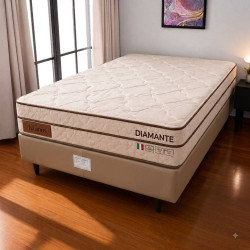 Base Cama Box Casal Courino - Bege + Colchão Diamante c/ Molas Ensacadas Casal 1,38 X 1,88 X 0,25