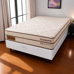 Base Cama Box Casal Courino - Branco + Colchão Diamante c/ Molas Ensacadas Casal 1,38 X 1,88 X 0,25