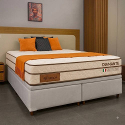 Base Baú Carioca Queen Courino - Branco + Colchão Diamante c/ Molas Ensacadas Queen 1,58 X 1,98 X 0,25