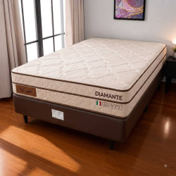 Base Cama Box Casal Courino - Marrom + Colchão Diamante c/ Molas Ensacadas Casal 1,38 X 1,88 X 0,25