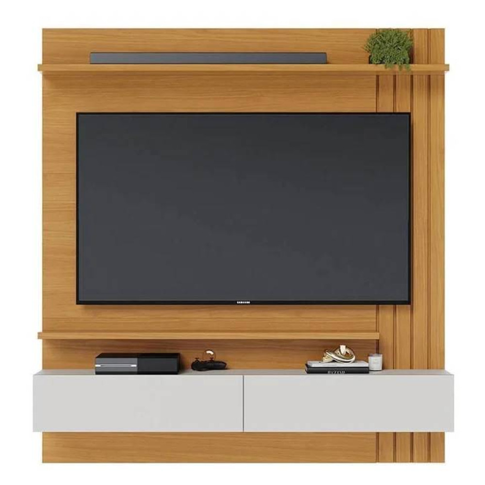 Home Suspenso Juriti 1.5 Ripado para TV até 65" - Naturale/ Off White