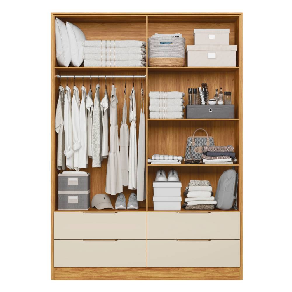 Guarda Roupa Casal Domo c/ Espelho 4 Portas c/ 4 Gavetas - Cinamomo/Off White