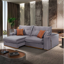 Sofá Pacco Rabanne Retrátil e Reclinável 2,90m - Veludo Cinza