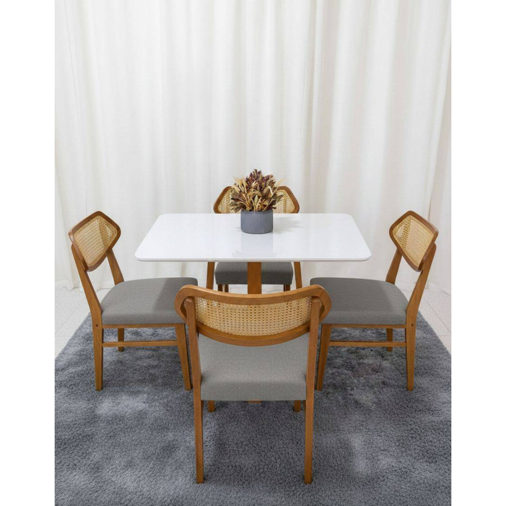 Mesa de Jantar Pedro 120x80 c/ 4 Cadeiras Itaipava Linho Cinza - Mel / Off White