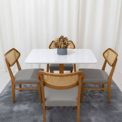Mesa de Jantar Pedro 120x80 c/ 4 Cadeiras Itaipava Linho Cinza - Mel / Off White