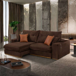 Sofá Pacco Rabanne Retrátil e Reclinável 2,90m - Veludo Marrom