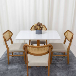 Mesa de Jantar Pedro 120x80 c/ 4 Cadeiras Itaipava Linho Bege - Mel / Off White