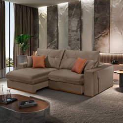 Sofá Pacco Rabanne Retrátil e Reclinável 2,90m - Veludo Marrom